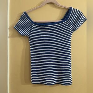 Madewell knit off the shoulder blue/white striped shirt, women’s M